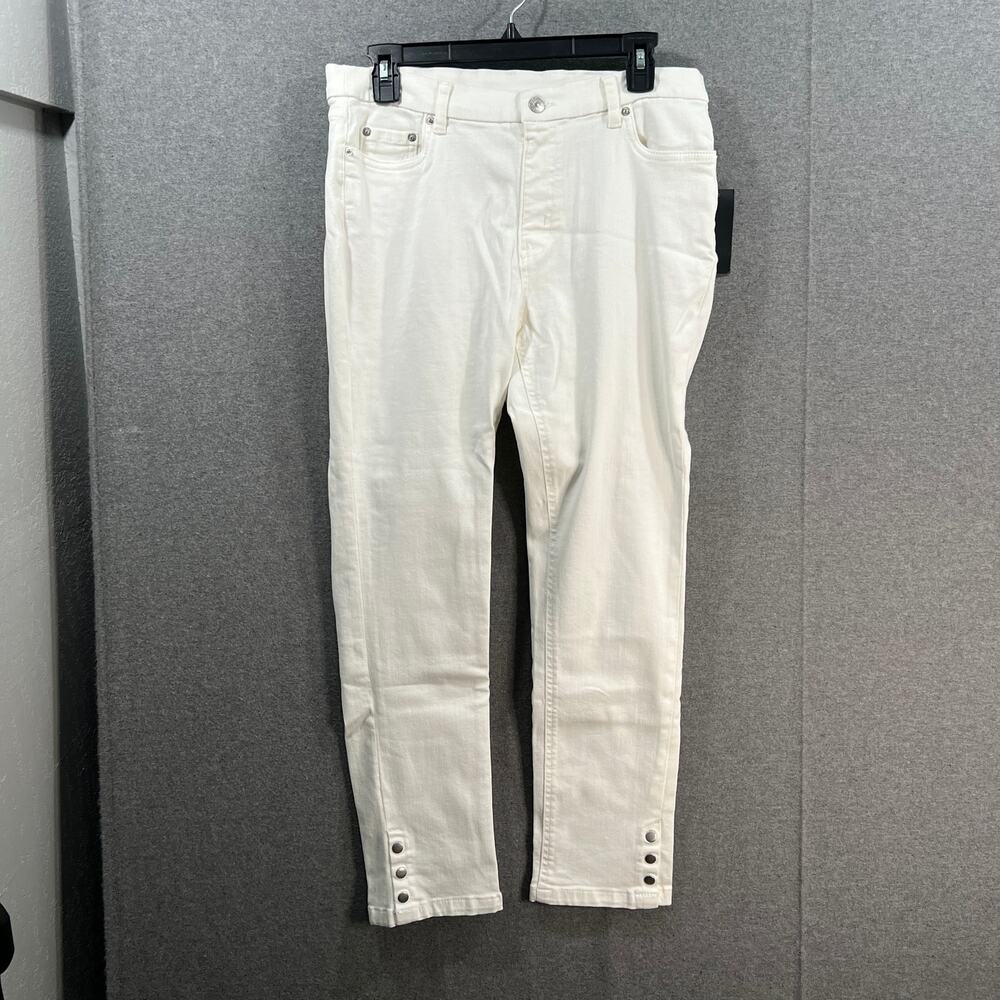 Denim & Co. Easy Stretch Petite Snap Cuff Slim Straight Jeans White, Petite 12